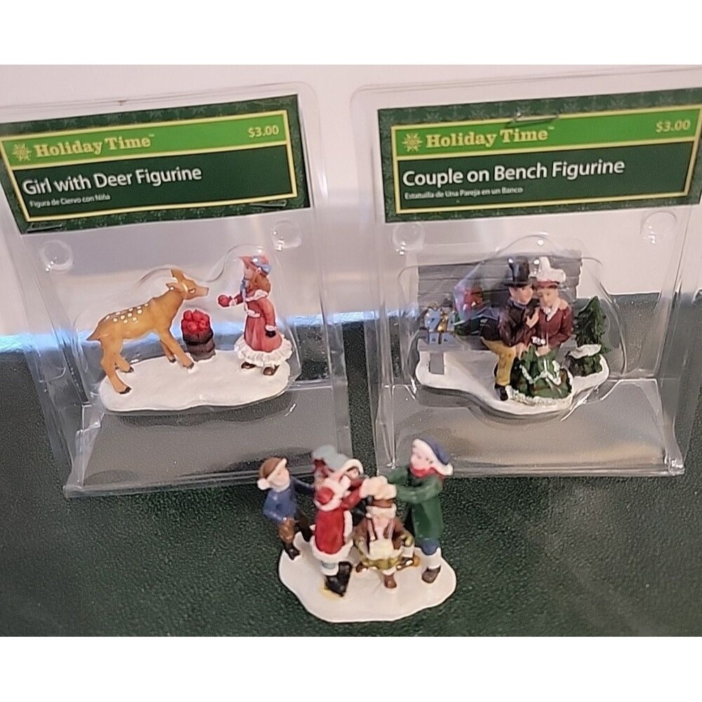 Holiday Time‎ Christmas Village Figures Courting couple Girl with Deer lot 3pc